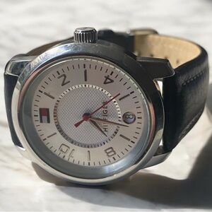 EUC Tommy Hilfiger Black and Silver Men's Watch with Hirsch Buffalo Artisan Band